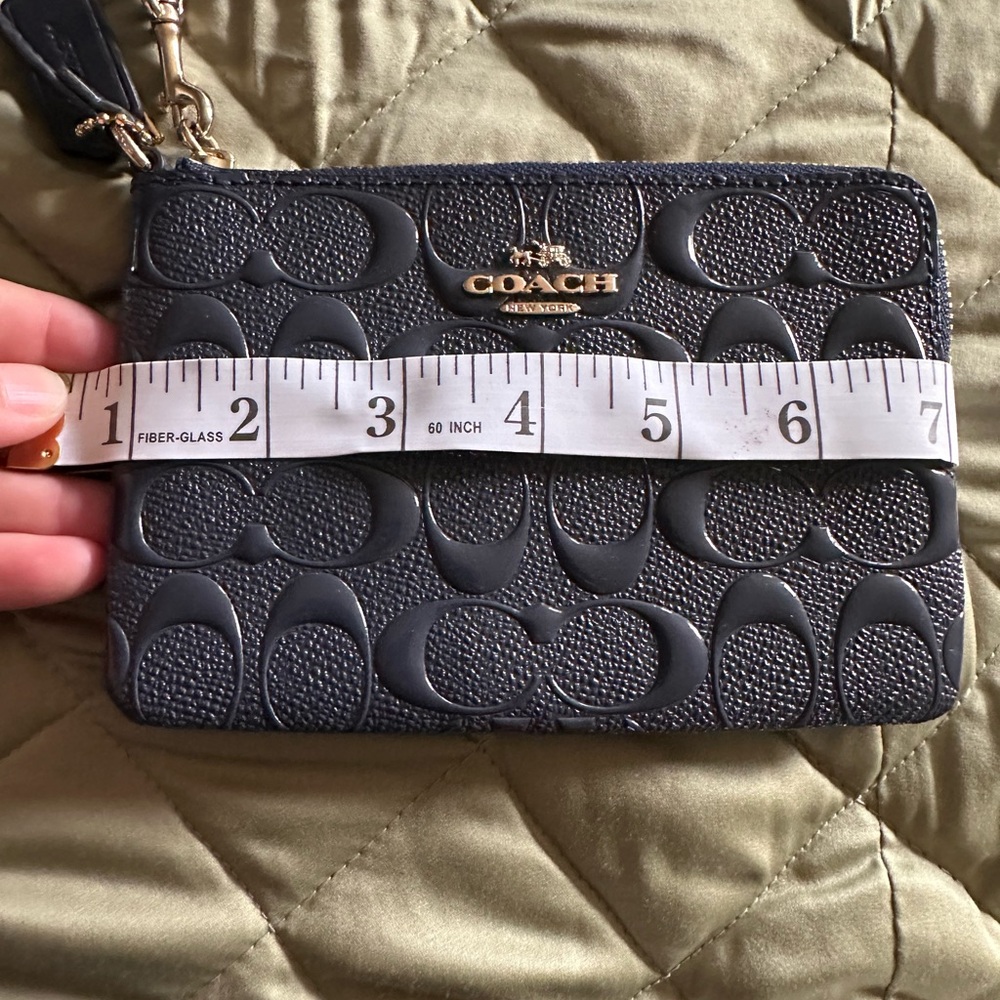 Coach Navy Embossed Leather Wristlet - Picture 6 of 7